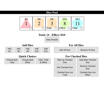 Screen shot of the Cortexatron dice roller.